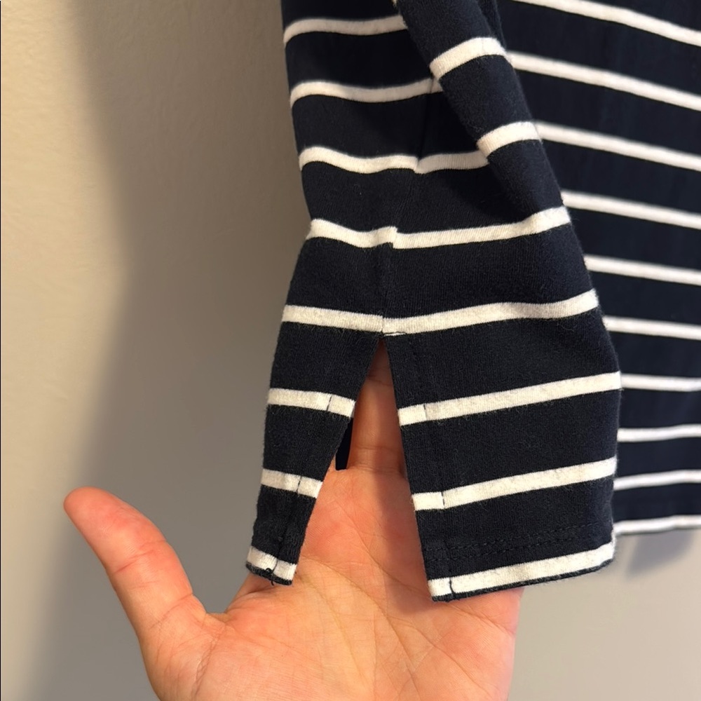 Michael Kors Navy and White Striped T shirt with Gold zipper details - Picture 2 of 7